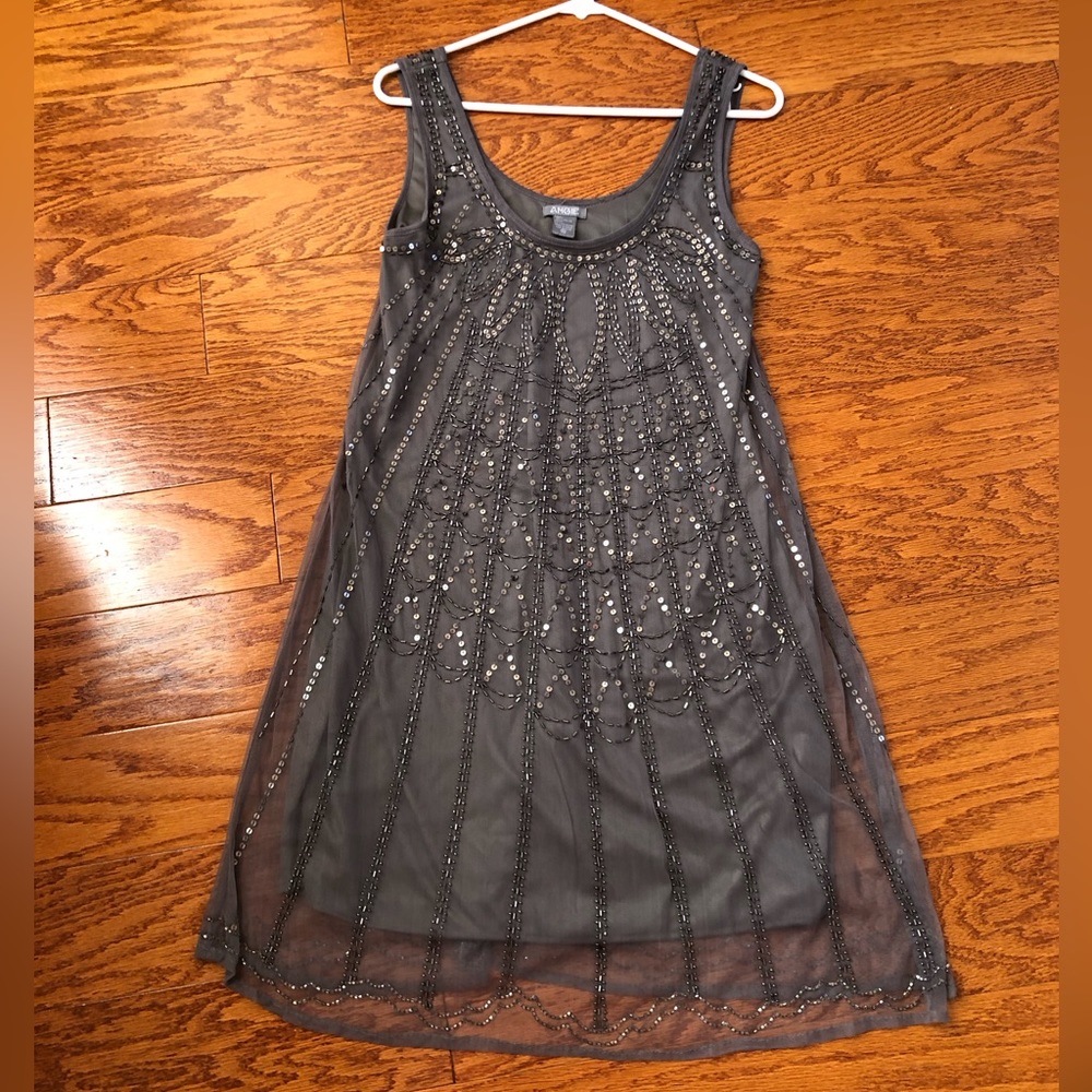 Angie grey/silver beaded sequin dress.  Size small.